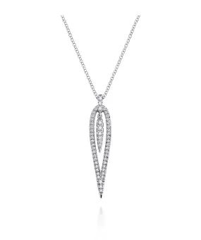 14K White Gold Open Teardrop Diamond Pendant Necklace