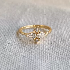 18k Gold Filled Vintage Flower Cubic Zirconia Ring