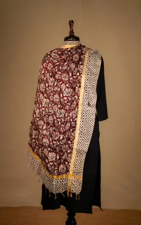 Art Silk Hand Blocked Kalamkari Dupatta 129IOS1.