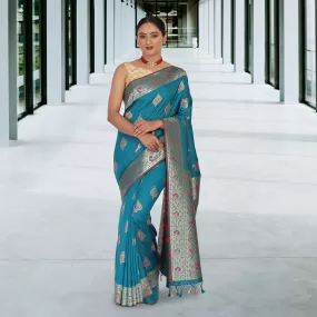 Banarasi  Malai Silk Sari - Teal