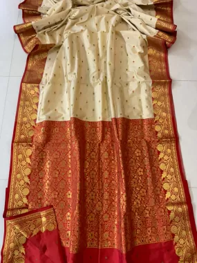 Banarasi Silk Saree In Cream & Red