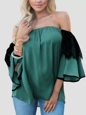 Blouse à Manches Évasées Vert