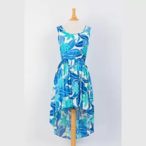 Blue Abstract Floral Print Casual Dress with Fishtail