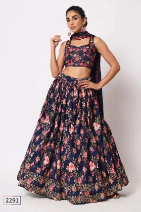 Blue Art Silk Floral Lehenga