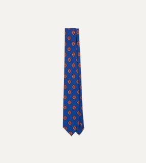 Blue Tile Print 36oz Madder Silk Self Tipped Tie