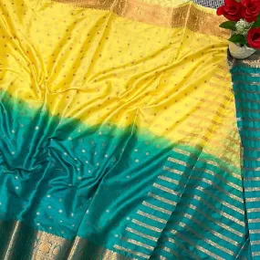 Blue Yellow Banarasi Buti work Semi Silk Saree