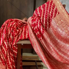 Bridal Red Zari Jaal Banarasi Khaddi Saree