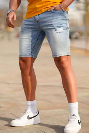 Buy $80 Free Shipping Men's Ripped Denim Short - Light Blue