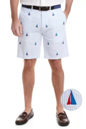 Castaway CISCO SHORT - Blue Seersucker w/ Sailboats