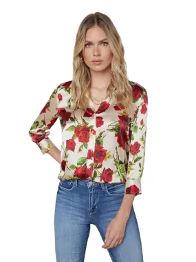 Dani Silk Blouse - Sand/Red Romantic Rose