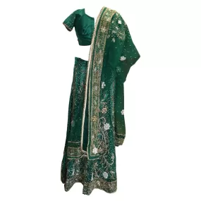 Dark green Kolkata handwork lehenga