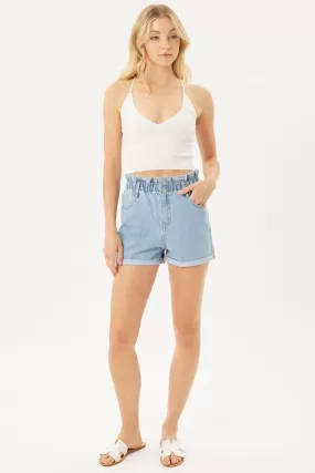 Double Buttoned Waistband Denim Shorts