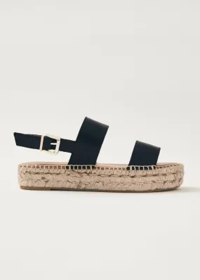 Double Strap Black Leather Espadrilles