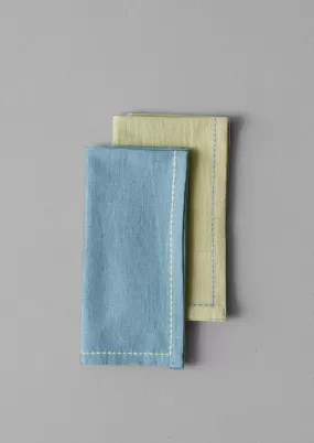 Embroidered Cotton Linen Napkin Set | Pollen/Breeze Blue