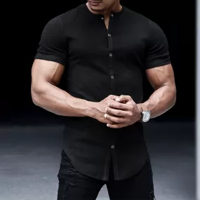 ESSENTIAL COLLARLESS SHORT SLEEVE SHIRT