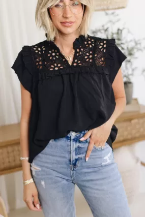 Eyelet Embroidered Yoke Blouse (S-3XL)