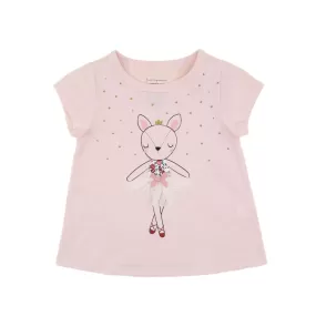 First Impression Cotton Graphic Print T-Shirt With Applique Detail - Ballerina