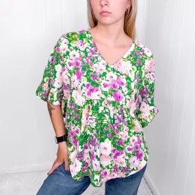 Florence V Neckline Flutter Short Sleeve Blouse