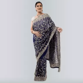 Georgette Indian Saree - Navy Blue