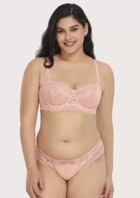 HSIA Floral Lace Unlined Bridal Pink Balconette Bra Set