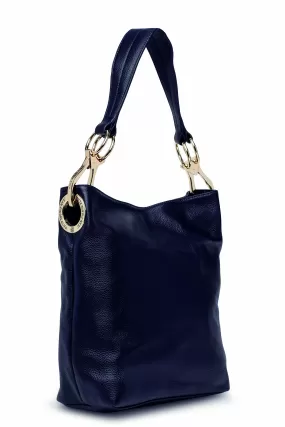 Leather Bucket Bag Navy