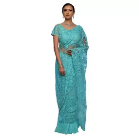 Lightweight Net saree with embroidery and diamond work