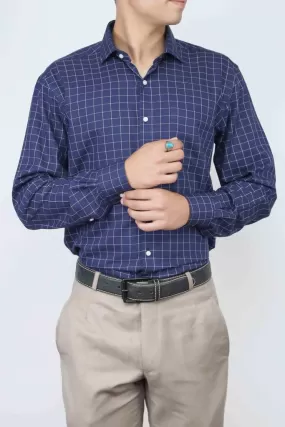 Navy Checkered Formal Shirt