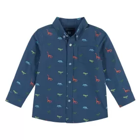 Navy Dinosaur Pattern Button Down Shirt