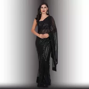 One Minute Sequin Saree - Black