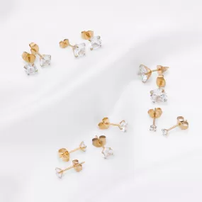 Round Cubic Zirconia Martini Stud Earrings - Gold