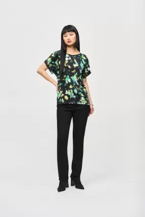 Satin Front Abstract Print Short Sleeve Top 243938