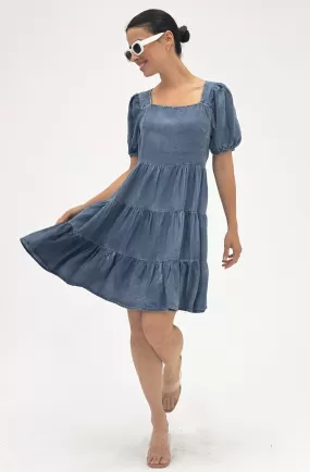 Short Puff Sleeve Denim Dress